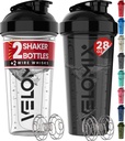 VELOMIX - 2 Pack- 28 oz Proteiin Shaker pudelid valgusegudele - 2x Wire Whisk | Leak Proof Shaker Cups valgu raputamiseks | Proteiin Shaker Bottle Pack (must/ läbipaistev)