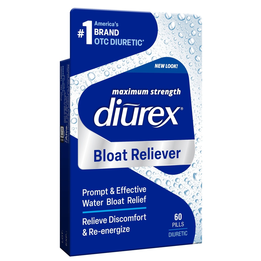 Diurex Bloat Reliever | Leevendada veesoojenemist, turset ja väsimust | Re-Energize | Maksimaalne tugevus | 60 Count