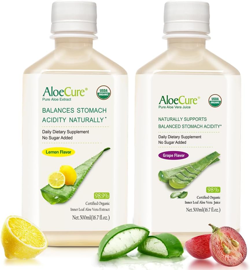 AloeCure Orgaaniline Aloe Vera mahl - 2 pudeliproovi pakend - Sidrun ja viinamarjamaitse - 2x500 ml