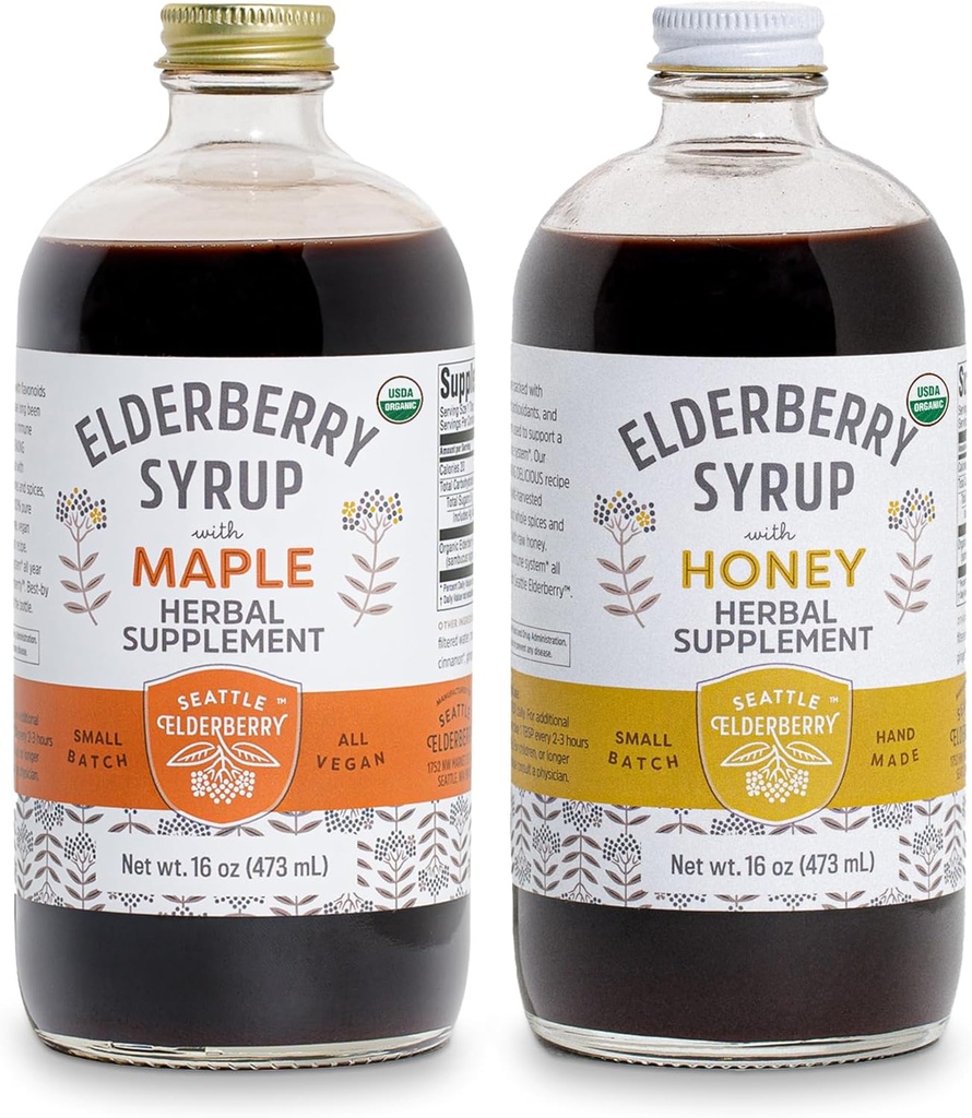 Syrup Bundle - 2 pudelit maitsvat, gluteenivaba Elderberry taimset toidulisandit, millel on tugevad immuunsuse eelised, mis on valmistatud ainult orgaanilistest koostisosadest väikestes partiides USAs - 32oz