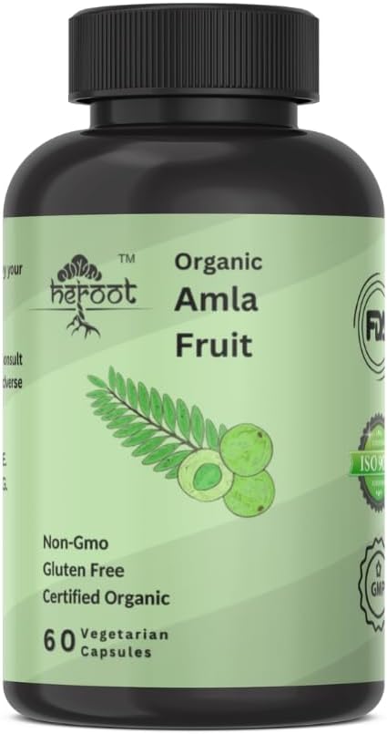 Orgaanilised Amla kapslid - India karusmarjad loodusliku C-vitamiini jaoks, naha ja juuste 60 kapsli toetamine