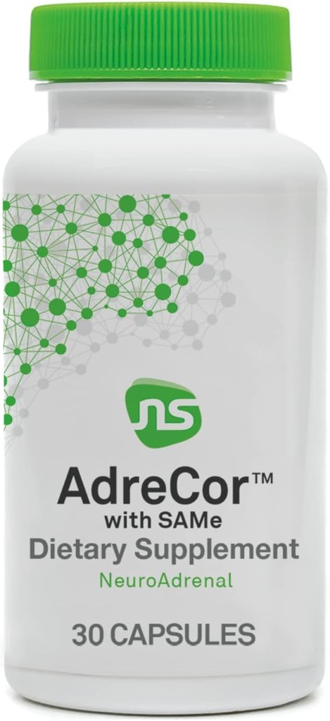 NeuroScience Adrenal Support Supplements for Women & Men - AdreCor with Same - Help Combat Adrenal Fatigue & Promote Mood Support - koos L-türosiini + aktiveeritud B6-vitamiini ja B12-vitamiiniga (30 kapslit)