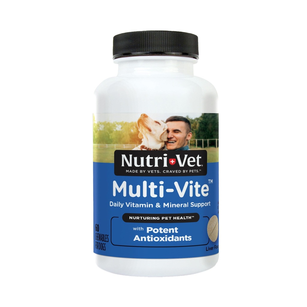Nutri-Vet Multi-Vite närimistooted täiskasvanud koertele, igapäevased koera vitamiinid ja mineraalid, toetab tasakaalustatud dieeti, lemmiklooma multivitamiini, toetab liigeste, immuunsuse ja südame-veresoonkonna tervist koertel, 60 loend