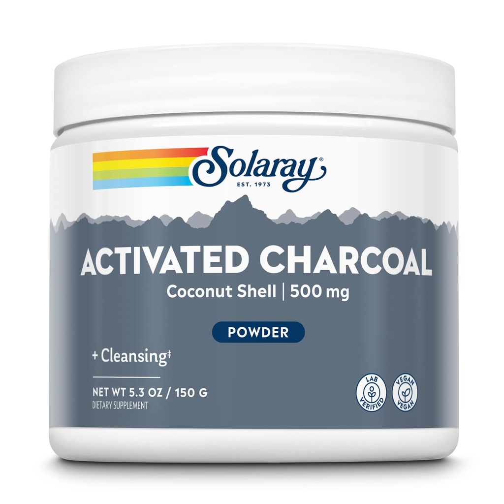 Solaray Activated Coconut Charcoal Powder 500 mg | Tervislik sisemine puhastus ja seedetrakti tugi | 300 serveerimist