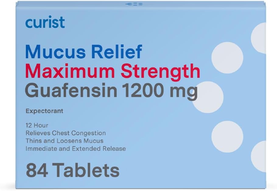 Curist Guaifenesiini lima Relief 1200 mg Maksimaalne tugevus OTC - 84 loe laiendatud vabastamistabletid - Vähendage lima selget ummistust (84 loenda tablettide pakend)