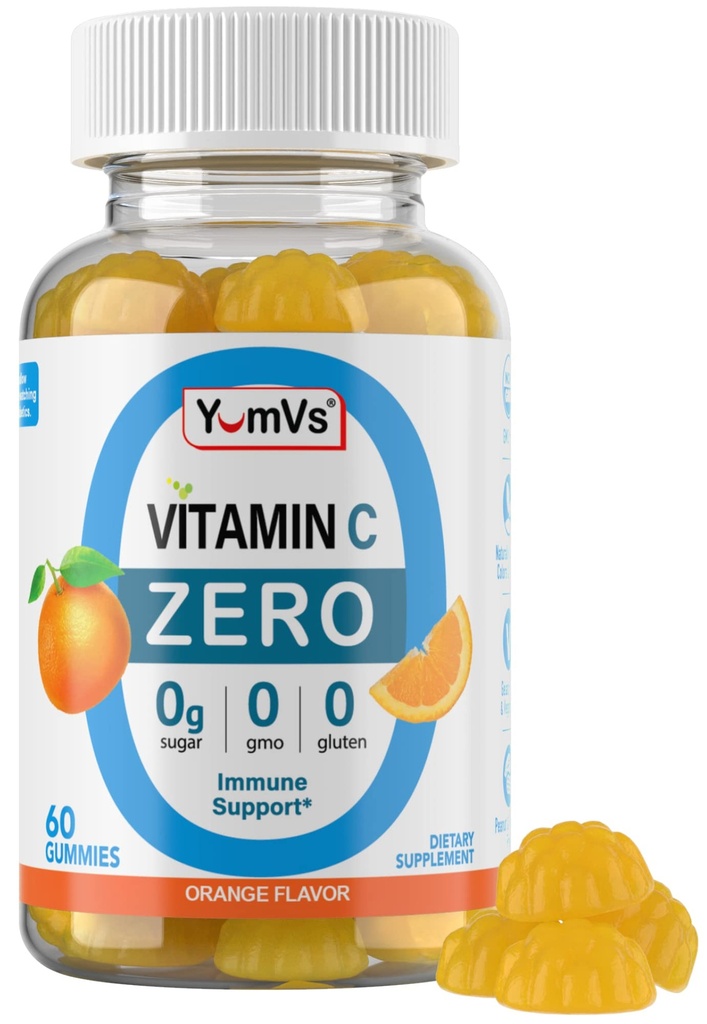 Yum-Vs - nullsuhkru C-vitamiini kummid täiskasvanutele ja lastele - 250 mg VIT C Immuunsüsteemi tugikummi vitamiinid - suhkruvaba näritav C-vitamiini kummy lisand - kõrge potentsiga taimetoitlane C-vitamiini võimendus (60)