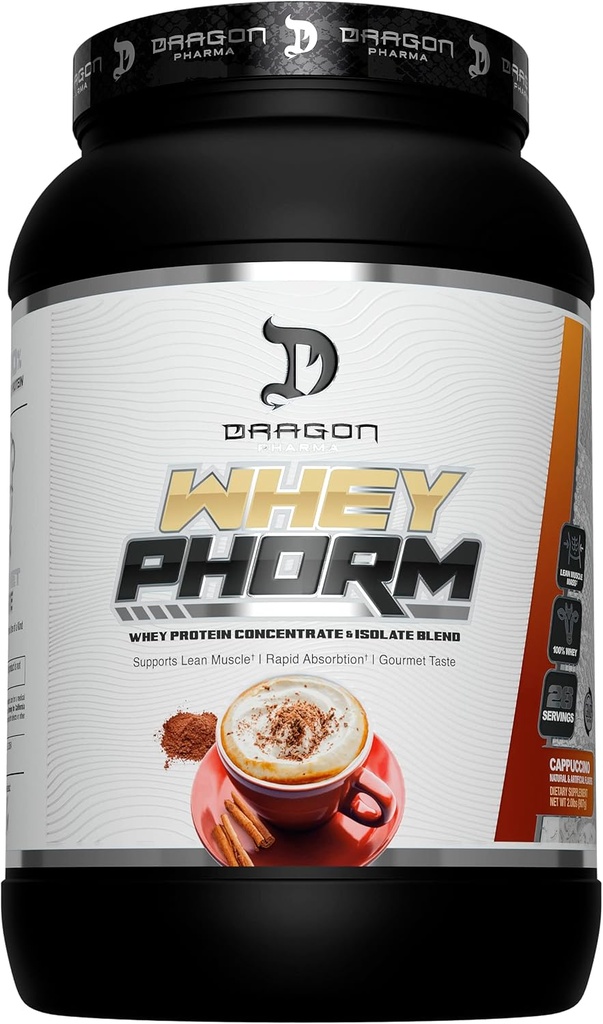 DRAGON PHARMA vadakuvalgu segu, kiire imendumine, gluteenivaba, 100% vadakuvalk, vadakuhorm, maksimaalne taastumine, suurepärane maitse, 25 grammi valku (26 Servings, Cappuccino)