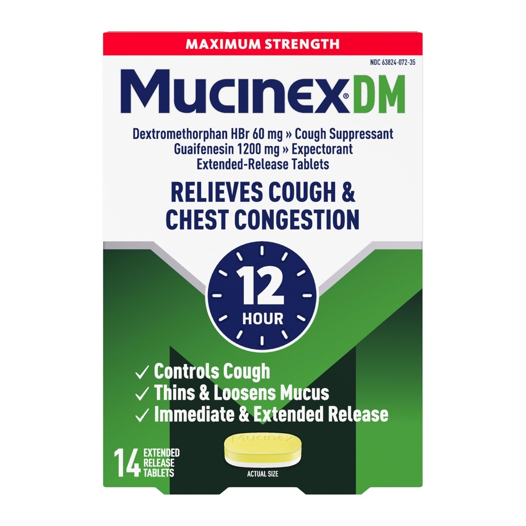 Köha supressant ja ootaja, Mucinex DM Maksimaalne tugevus 12 tunni tabletid, 14ct, 1200 mg Guaifenesiin, leevendab rindkere ummistusi, vaikne märg ja kuiv köha, 1 arst Soovitatav OTC ootaja
