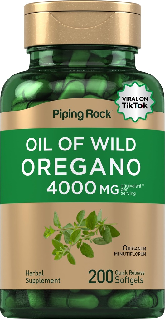 Piping Rock Oregano Oil Softgel kapslid 4000mg | 200 Pills | Taimse ekstrakti täiendada | Wild Harvested | Non-GMO, Gluteenivaba