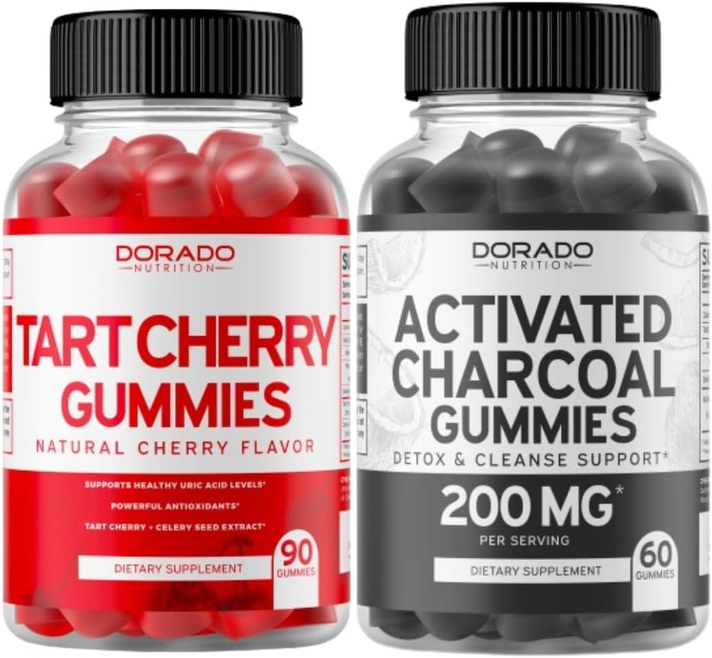 Tart Cherry (90 Gummies) Uric Acid Level Support Võimas antioksüdant Selleri Seemned ja Aktiivsüsi (60 Gummies) Tervislik Detox & Cleanse - Formuleeritud orgaanilise kookospähkli riiulid - USA Made