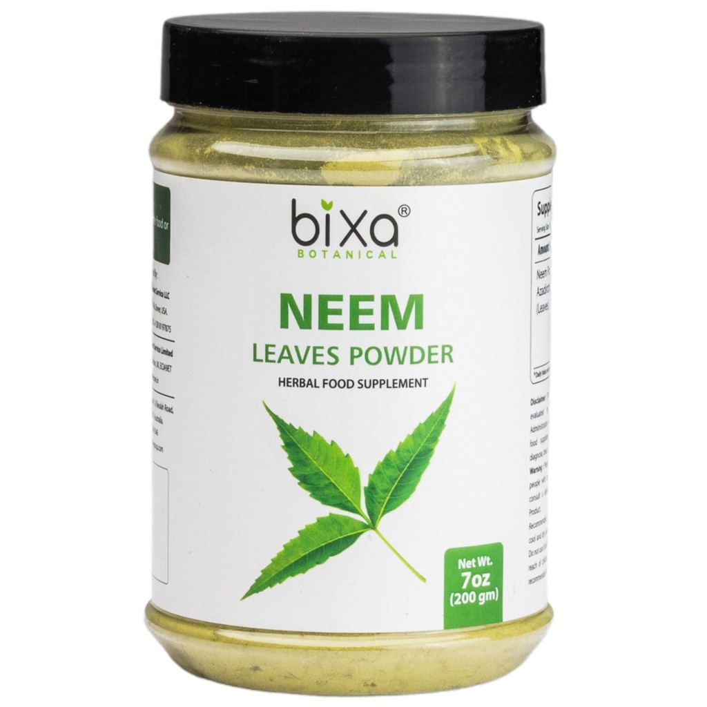 bixa BOTANICAL Neem Leaf Powder | Azadirachta Indica | 200 Grams / 7 OZ | Ayurveda anti-allergiline taimsete toidulisand | Gluteenivaba, mitte-GMO, auruga töödeldud, vegan.
