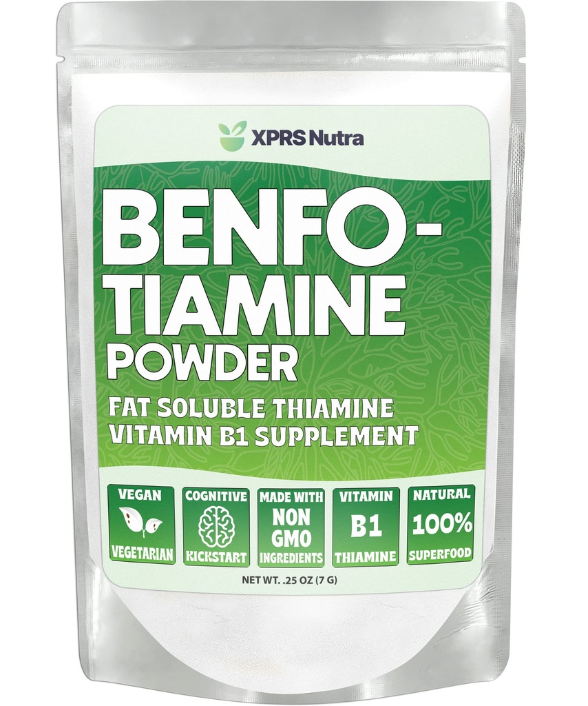 XPRS Nutra Benfotiamiini pulber (tiamiin) - rasvlahustuv õnnelik südametiamiini lisand - täiustatud vitamiin B1 Benfotiamiin kognitiivse võimenduse jaoks - Vegan sõbralik benfotamiini pulber (.25 Ounce)