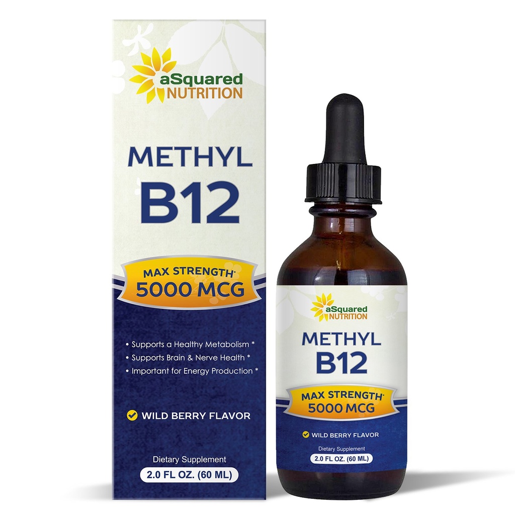 aSquared Nutrition Vitamiin B12 Sublingual Vedelad tilgad - 5000 MCG täiendus Metüülkobalamiiniga (metüül B-12) - Max Imendumine B 12 energia suurendamiseks - Vegan sõbralik - 2 fl oz
