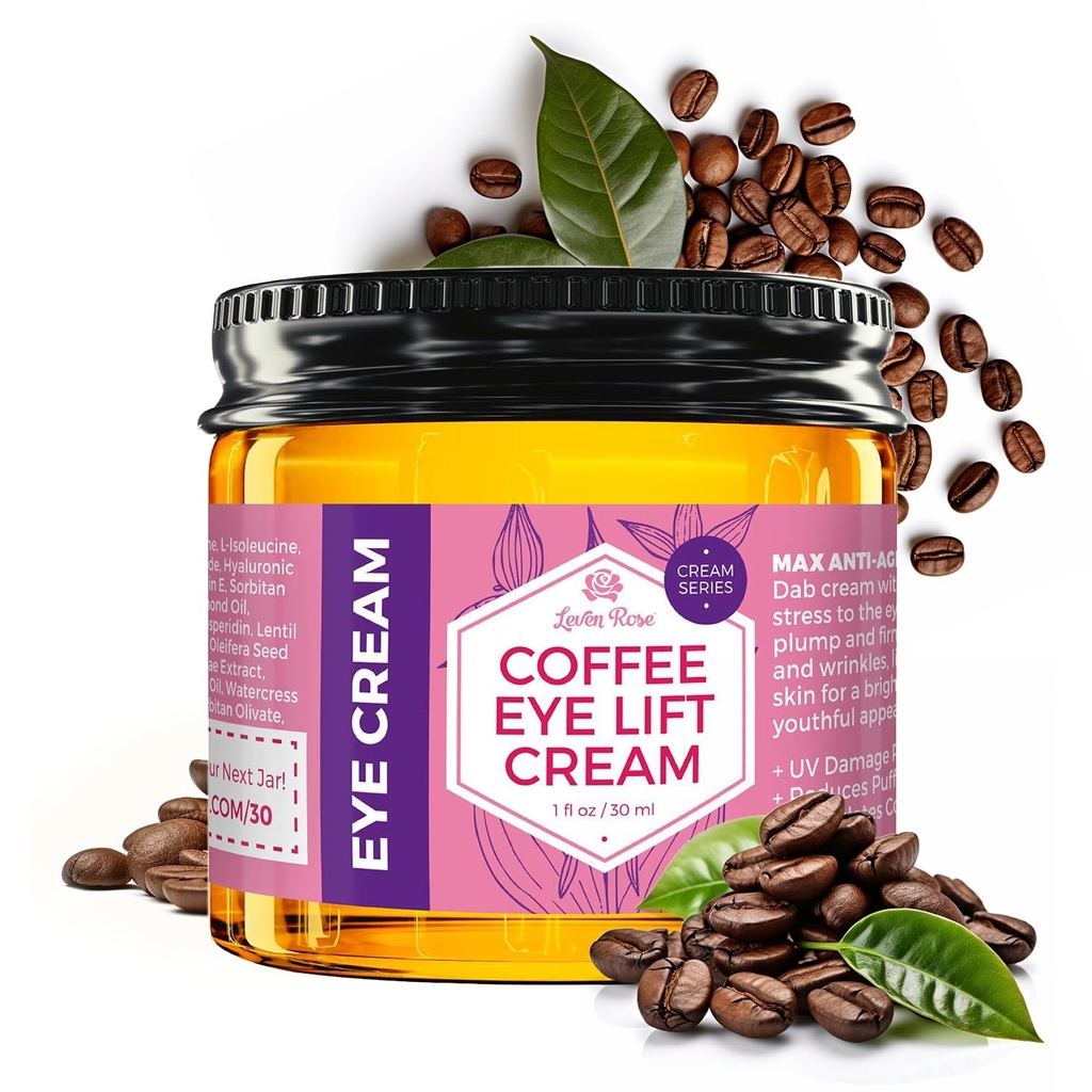 Leven Rose Lifting Coffee Eye Cream kofeiiniga 1 oz - looduslik lahendus tumedate ringide ja paistetuse jaoks - kindel vananemisvastane silmahooldus