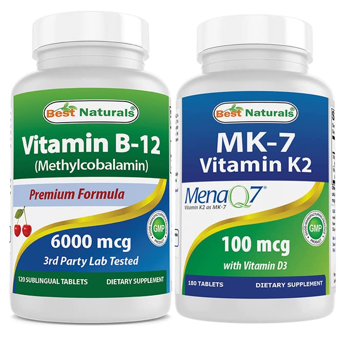 Parimad looduslikud vitamiinid B12 6000 mcg ja K2-vitamiin (MK7) D3-ga
