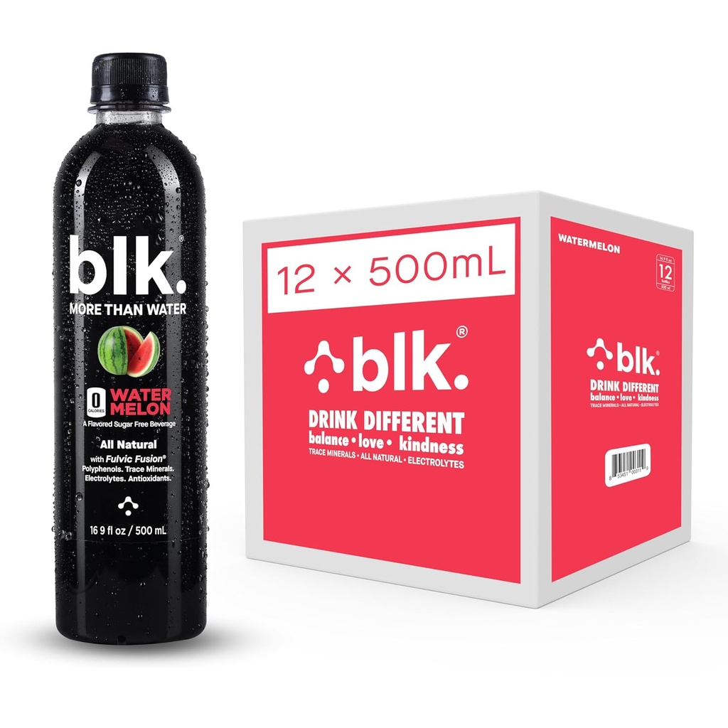 Blk. Looduslik mineraalne leeliseline vesi , arbuus , 500 ml pakend 12 , 8 pH , vesi , biosaadav suitsune ja humiinhappe ekstrakt , mikroelemendid , elektrolüüdid hüdraadimiseks , parandamiseks ja rakkude taastamiseks