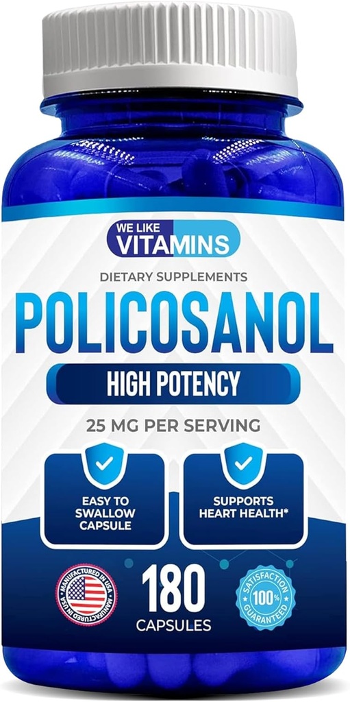 We Like Vitamins Policosanol 25mg - 180 Capsules - Policosanol Supplement Made from Natural Sugar Cane - Non-GMO and Gluten-Free