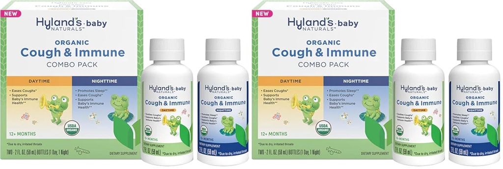 Hyland's Naturals - Baby - Organic Cough & Immune Day & Night Combo Pack - leevendab köha, toetab immuunsust, soodustab und, kaks 2 Fl Oz. Pudelid (4 fl oz) (pakk 2)