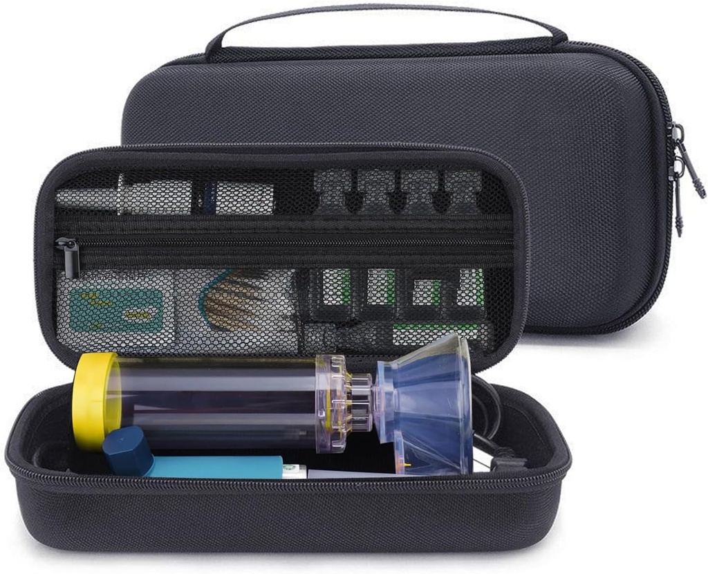Raske reisijuhtum astma inhalaatorile, Spacer lastele ja täiskasvanutele, maskid, inhalaatori kandja kaasaskantav koti ladustamise korraldaja koos võrgusilmaga meditsiinis, allergiaravimid, Ventolin Inhaler (CASE ONLY)