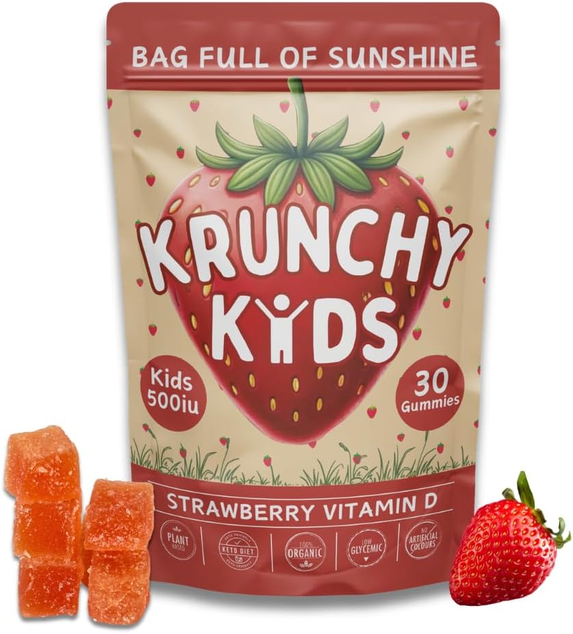 500 IU D3-vitamiini kummid - orgaaniline, taimepõhine, suhkruvaba | Real maasikas, alluloos, MCT-õli, Agave | toetab luud, immuunsus, meeleolu ja uni