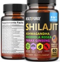 Shilajit kapslid Orgaaniline ekstrakt Blend 60 kapslid meestele ja naistele - Shilajit Supplement 9000mg Ashwagandha, Immune Support Supplement 2000mg Rhodiola Supplement, Ginko Ginkgo Biloba