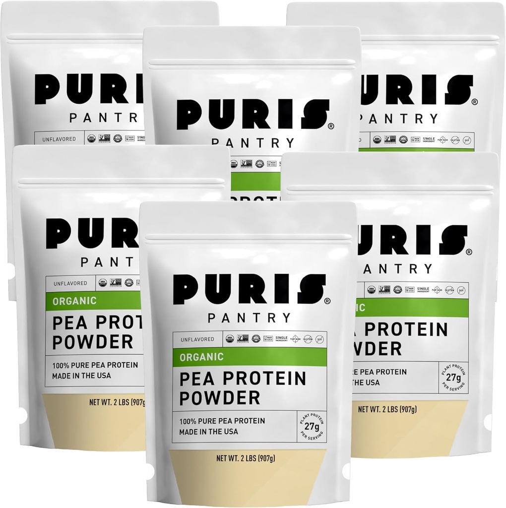 PURIS Orgaaniline hernevalgupulber – USDA Orgaaniline Veganvalk | 27 g Taimevalku Serving | Mitte-GMO Gluteenivaba Sojavaba | Puhas silt | Sile maitse | 2 lb (6 Pack)