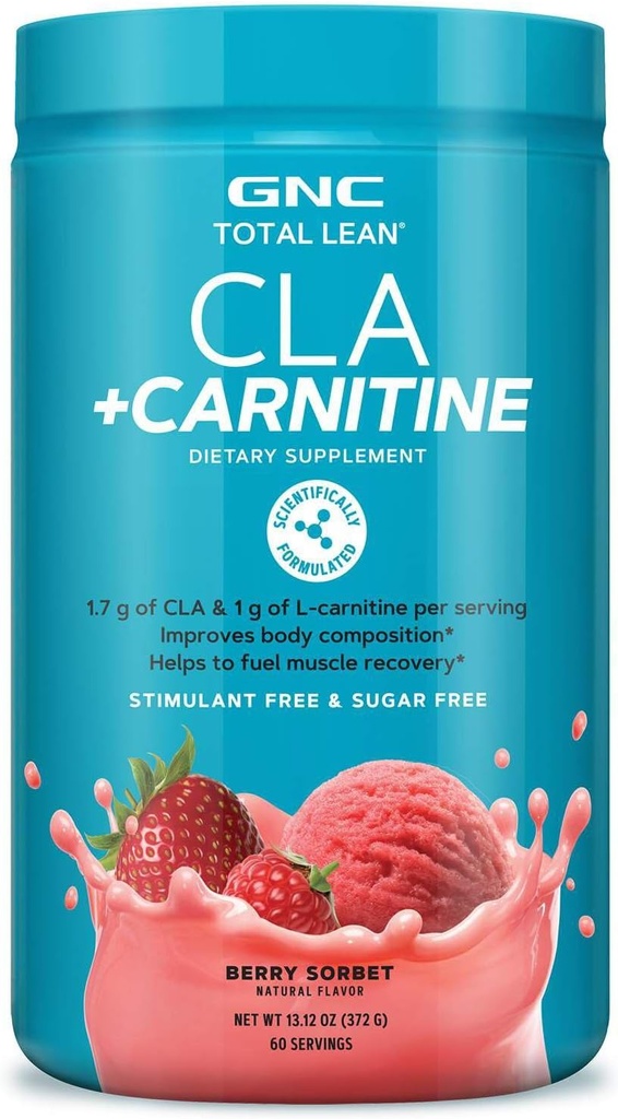 GNC Total Lean CLA + Karnitiin | parandab keha koostist ja kütuseid Lihaste taastumine, stimuleeriv vaba ja suhkruvaba | Berry Sorbet | 60 Servings