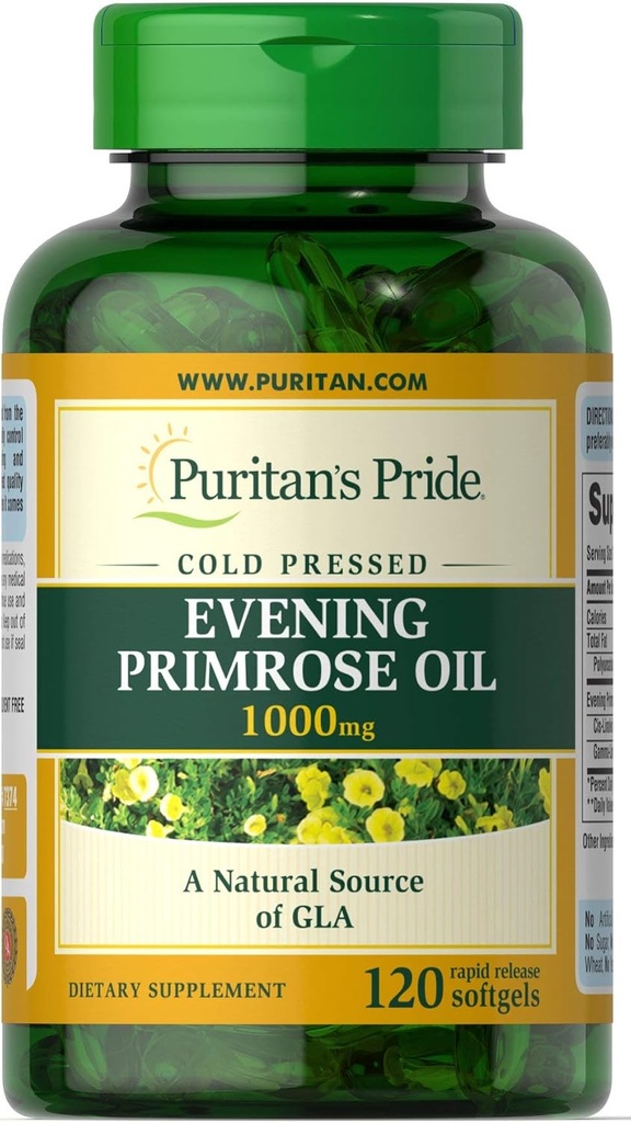 Puritaanid Uhkus Õhtune Primrose Oil 1000 Mg klaasiga, 120 Count