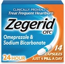 Zegerid OTC 24-tunnine kõrvetiste leevendamine, ainus prootonpumba inhibiitor omeprasooliga 20 mg + naatriumvesinikkarbonaat, ravib Sagedast kõrvetisi, 14ct kapslit