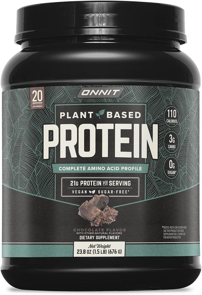 ONNIT taimepõhine valgupulber, šokolaadimaitse, 21 g valku serveerimise kohta, vegan ja piimavaba toidulisand 20 portsjoniga tuubi kohta, 23,8 oz
