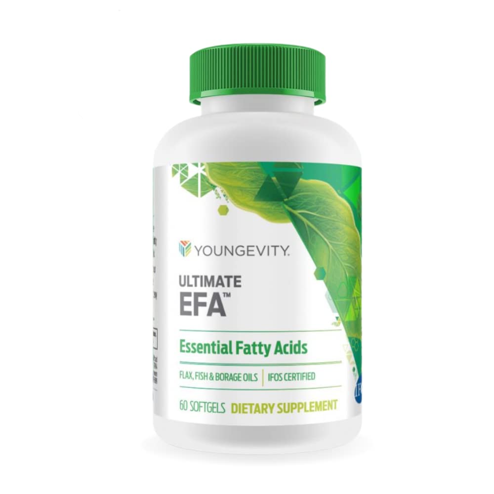 Youngevity Ultimate EFATM – Omega 3, 6 ja 9 täiendus | Kurgu, lina ja kalaõli segu | toetab südant, aju ja üldist tervist | 60 pehmet geeli