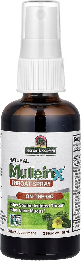 Mullein-X Throat Spray 2 Fluid Ounce | On The Go | Soothes Throat | Clears lima | Gluteenivaba, GMO-vaba, taimetoitlane | Looduslik piparmündimaitse