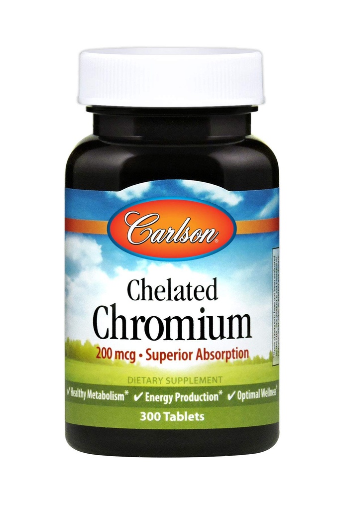 Carlson Kelated Chromium 200 mcg Superior Imendumine - Tervislik ainevahetus Energia tootmine ja optimaalne heaolu - 300 tabletti