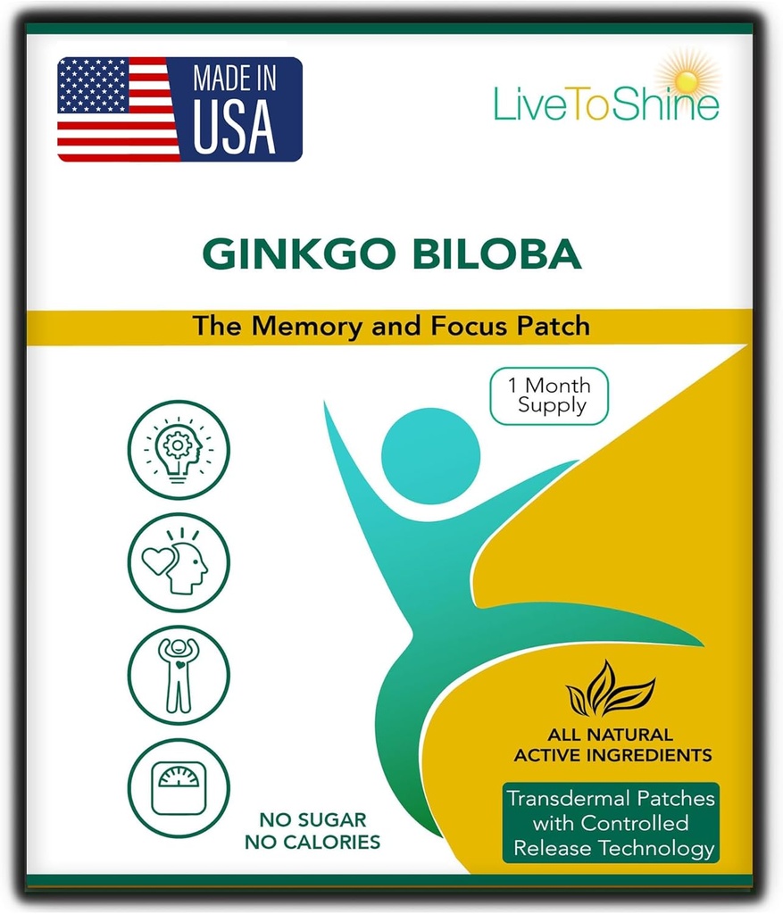 Live to Shine Ginkgo Biloba Patch - 30 Gingko transdermaalsed plaastrid - ühe kuu pakkumine naistele ja meestele