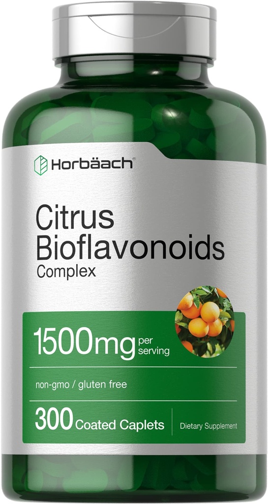 Horbäach Citrus Bioflavonoids Supplement | 1500mg | 300 Caplets | Taimetoitlane, mitte-GMO ja Gluteenivaba valem | Väärtuse suurus