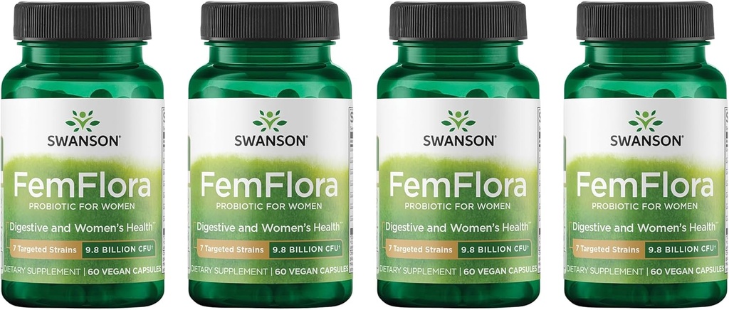 Swanson FemFlora - naissoost probiootiline täiendus, mis toetab suu, seedetrakti ja vagiina floorat - probiootikumid naistele, kellel on 9 miljardit CFU kapsli kohta - (60 kapslit) (4 pakendit)