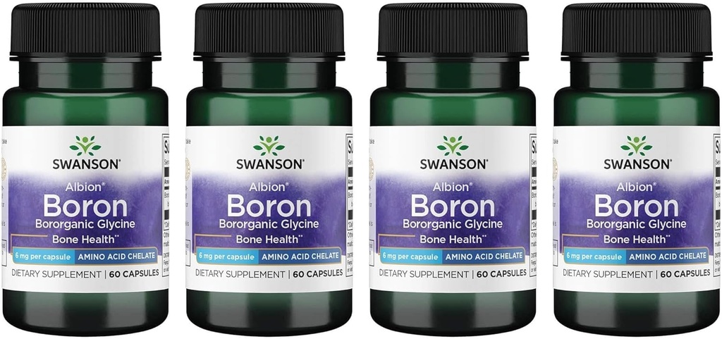 Swanson Boron Albionist - borogaaniline glütsiini lisand, mis toetab ühist tervist ja luude tervist - suure imendumisega valem võib toetada üldist tasakaalu - (60 kapslit, 6 mg igaüks) (4 pakendit)