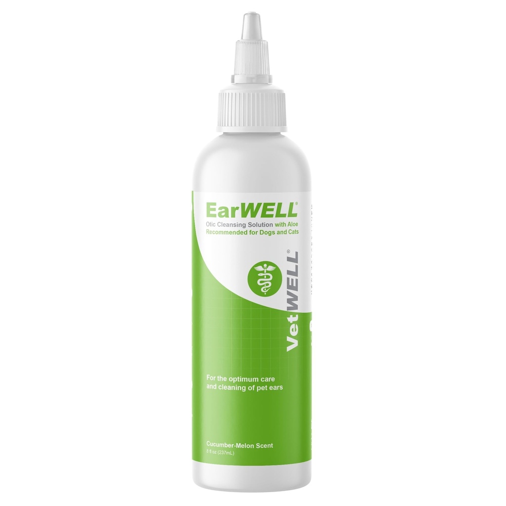 VetWELL Kõrvapuhastaja koertele ja kassidele - Otic Linse infektsioonide ja kõrvainfektsioonide ja lõhna kontrollimiseks lemmikloomadel - 8 oz (kurgi melon)