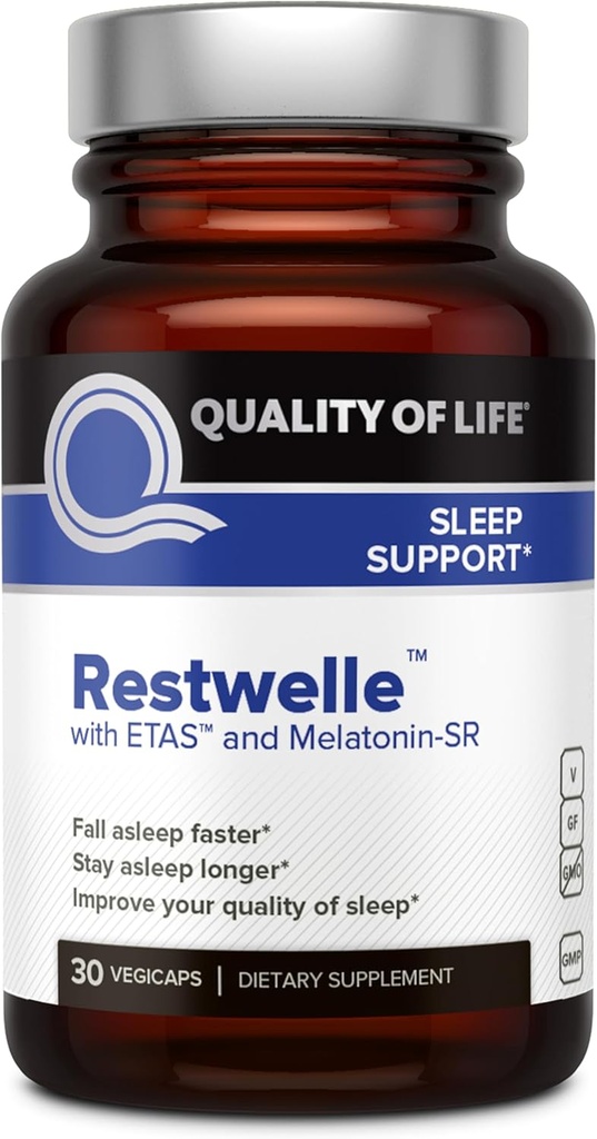 Elukvaliteet - Restwelle - Premium Natural ETAS ja melatoniini lisand - Non Groggy valem ETAS-i ja melatoniiniga SR - Non Habit Forming - 30 kapslit