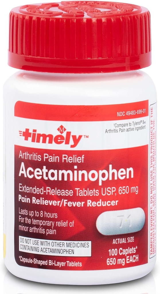 Time-CAP LABS, INC. Õigeaegne atsetaminofeen 650 mg laiendatud vabanemine - palaviku vähendaja, artriidi valu leevendaja, liigesevalu leevendavad tabletid - 100 kapslit