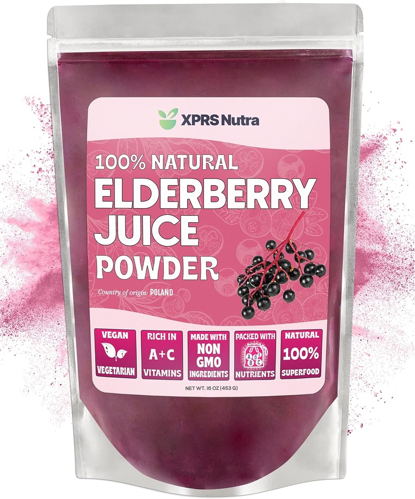 XPRS Nutra Elderberry Juice Powder - Elderberry Powder Organic Fruit Juice Mix - Powdered Elderberries Supplement Rich vitamiine A ja C (16 oz)