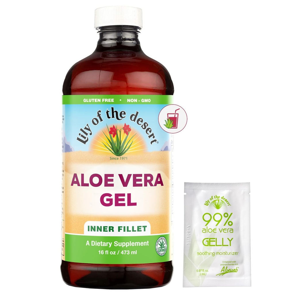 Lily of The Desert Aloe Vera Gel - Inner Fillet Filtered Aloe Vera Jook, Paksem Konsistents, Soolestiku Tervise Seedetrakti Ensüümid, Mao Abistamine, Wellness Glowing Skin 16 Fl Oz Gelly Sachet Kaasa arvatud.