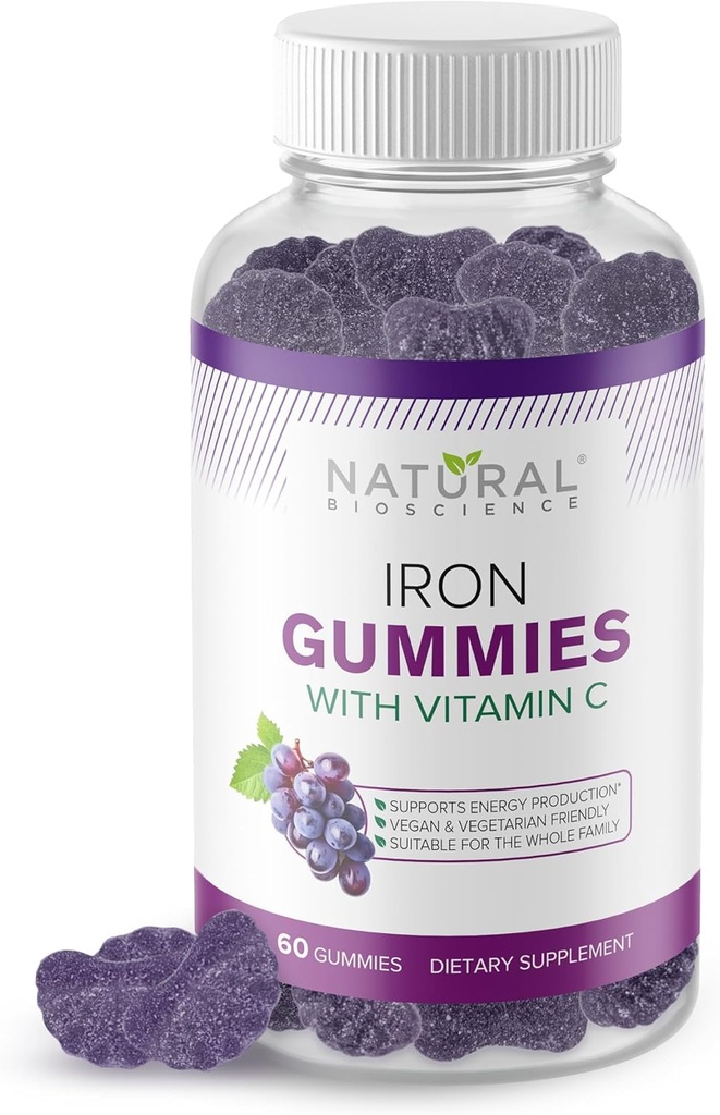 Raudkummid C-vitamiiniga - näritav raualisand täiskasvanutele ja lastele, rauapuuduse aneemia, punaste vereliblede toetus, energia, immuunfunktsioon, aju tervis, Max imendumine, 60 vegankummiat