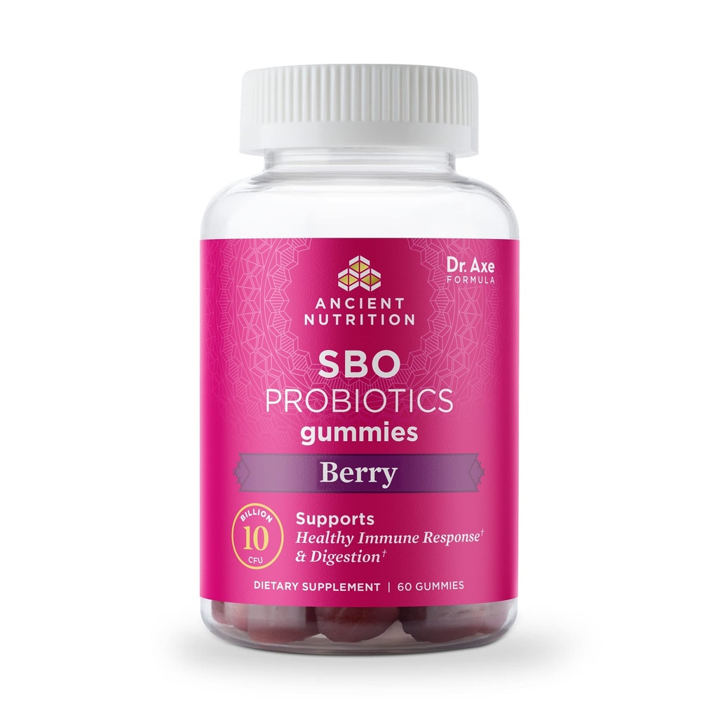 Ancient Nutrition probiootikumid, SBO probiootikumid Berry Gummies 10 miljardit CFU-d * / teenimine, tervislik seede- ja immuunvastuse toetus, gluteenivaba, vähendab aeg-ajalt puhkemist, 60 loend