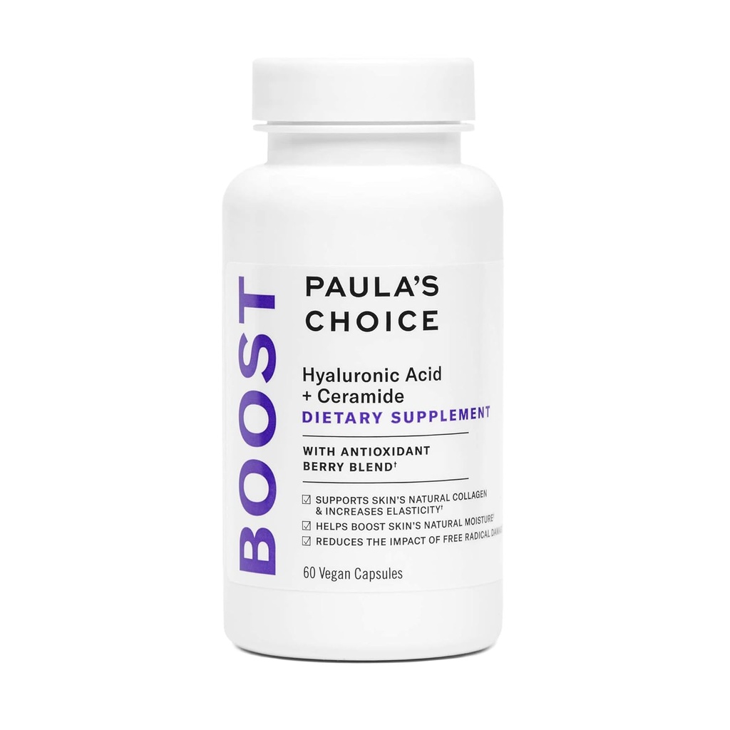 Paula valik Hüaluroonhape + Ceramide toidulisand, kollageeni toetus pehmele, tervislikule + kiirgavale nahale, gluteenivaba + sojavaba, 60 vegankapslit