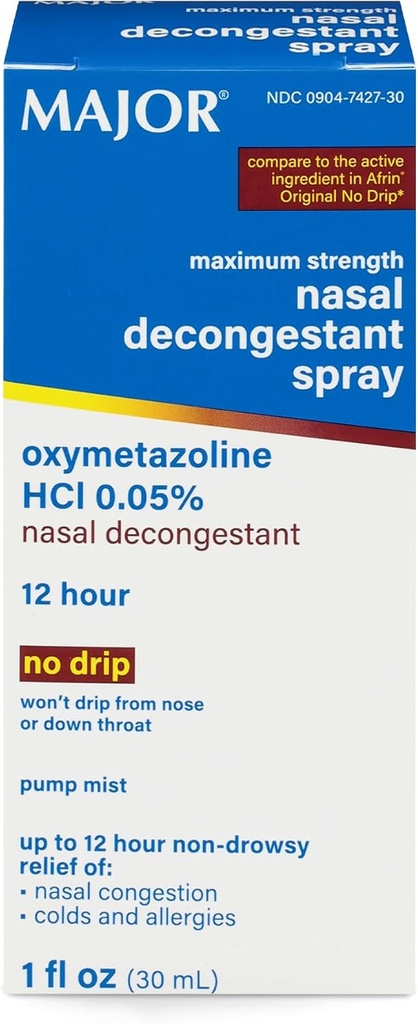MAJOR Maksimaalne tugevus nina dekongestantne pihustus, oksümetasoliin HCl 0, 05% pumba udu, mitte-uimane ninapihusti, kuni 12-tunnine leevendus nina ummistusest, külmadest ja allergiatest 1 Fl. Oz. (1-Pack)