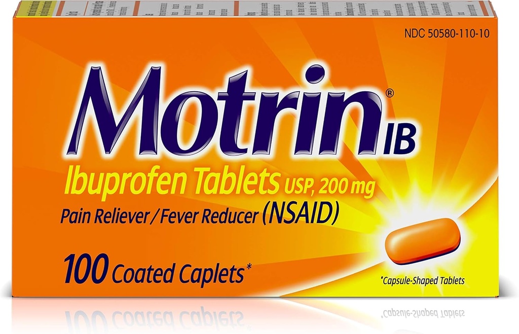 Motrin IB Pain Reliever Fever Reducer (NSAID) Ibuprofeen tabletid, 100 Count
