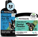 Omega-3 Fish Oil for Dogs + Dental Powder for Teeth Cleaning & Plaque Removal, Promotes Healthy Skin, Coat & Immune Support