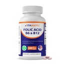 Vitamaatiline foolhape, vitamiin B12 ja B6 - 180 kiiret lahustavat tabletti südame tervise, energiatootmise ja punaste vereliblede tugi