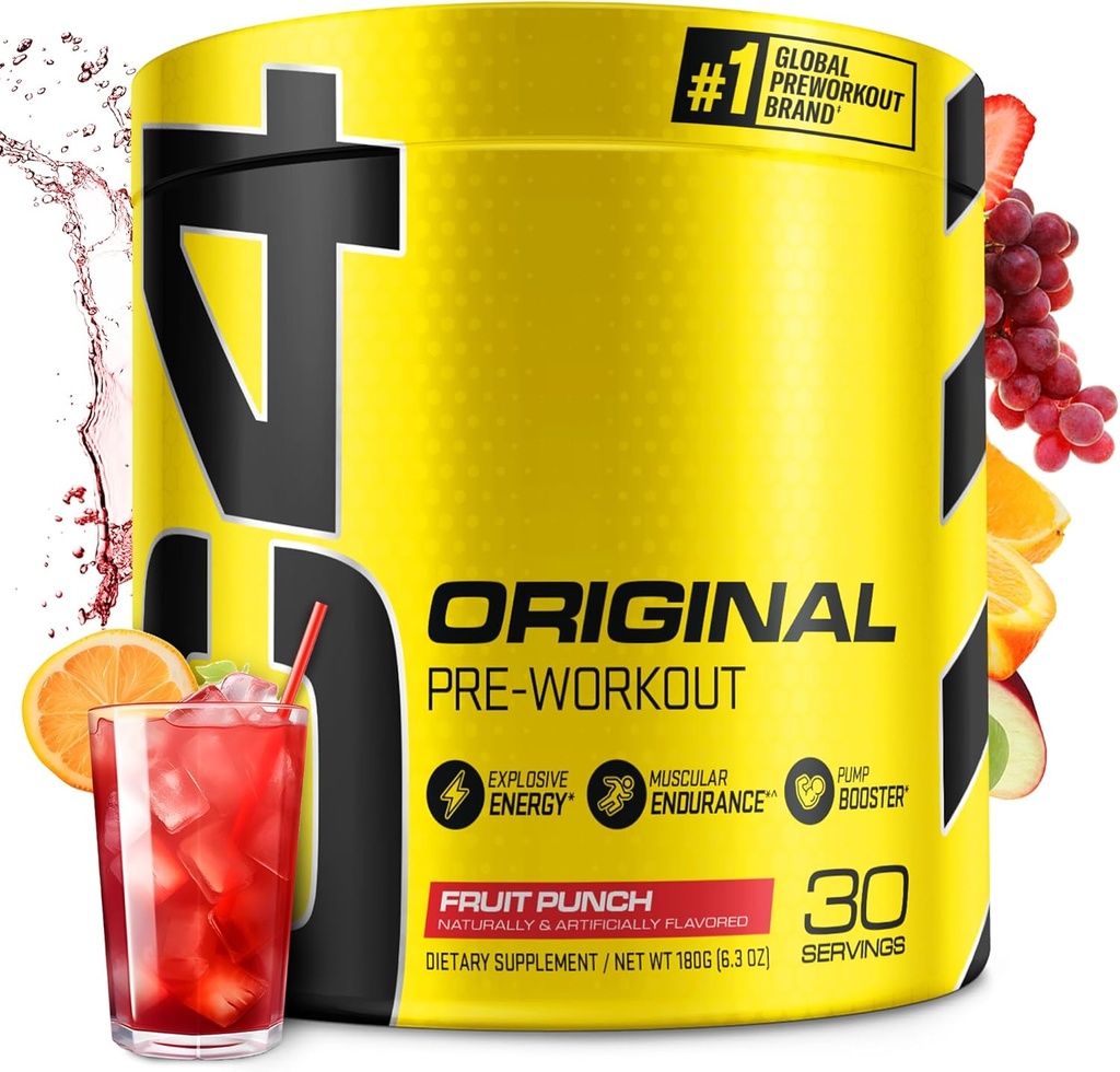Cellucor C4 Original Pre Workout Pulber Fruit Punch | C-vitamiin immuunsuse toetamiseks | Sugar Free Preworkout energia meestele ja naistele | 150mg kofeiini + beeta-alaniin + kreatiini | 30 serveerimist